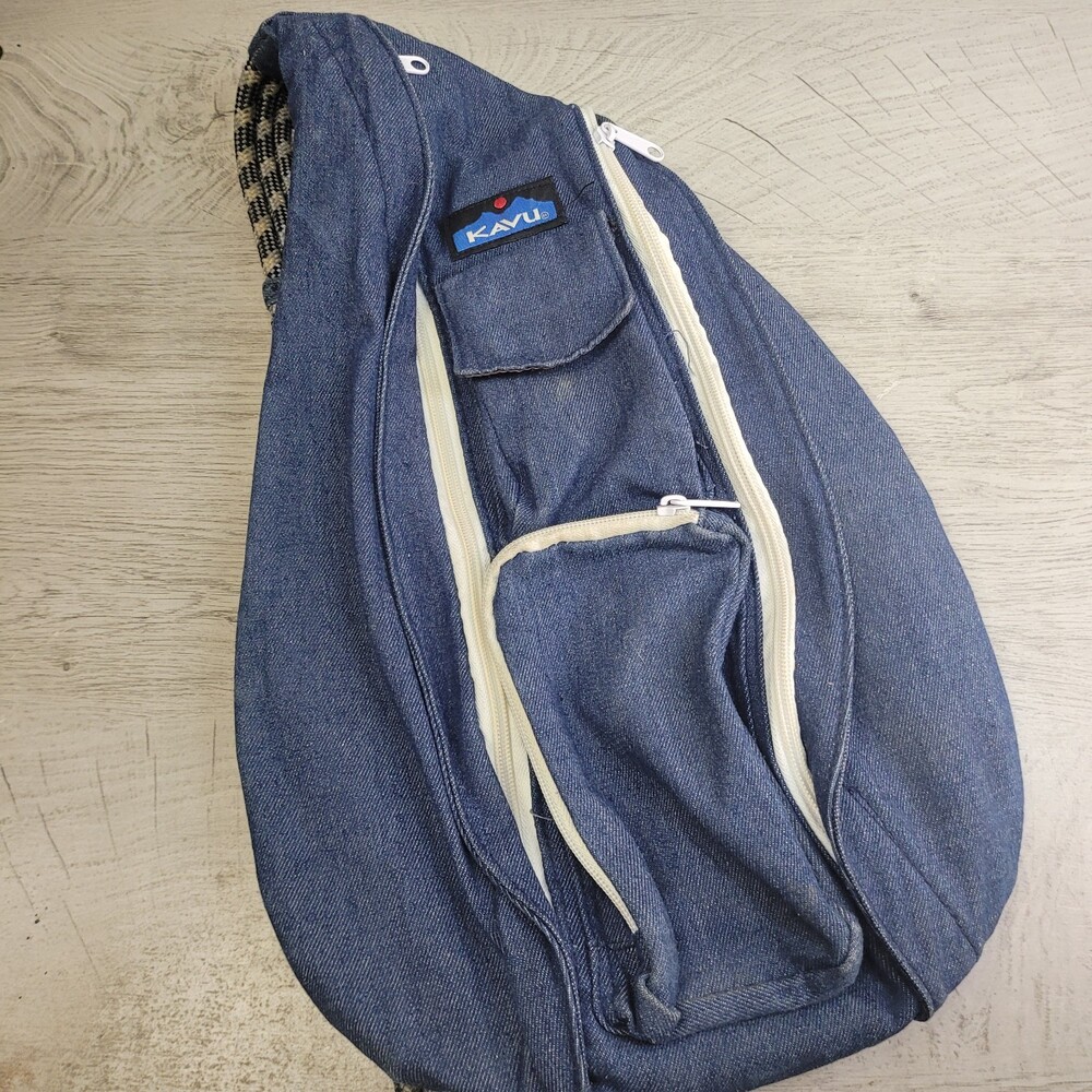 Vintage Kavu Blue Denim Shore Rope Crossbody Sling Bag Backpack Outdoor Hiking